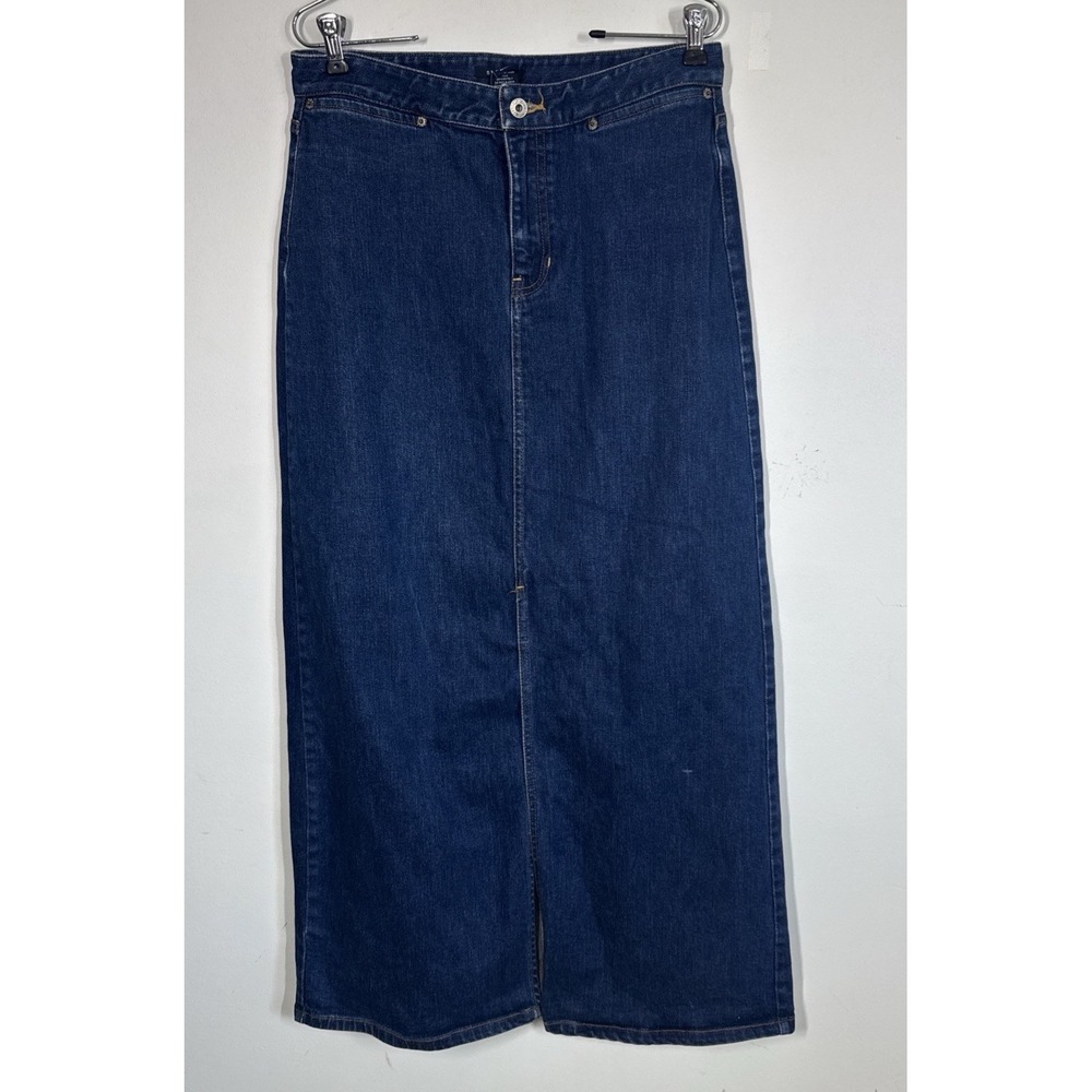 VTG Y2K Gap Med Wash Denim Maxi Skirt Womens 10 Stretchy Jean Western Front Slit